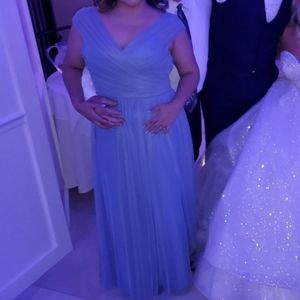 Amsale Blue Ruched Bridesmaid Dress Womens 14 Sleeveless Tulle Gown